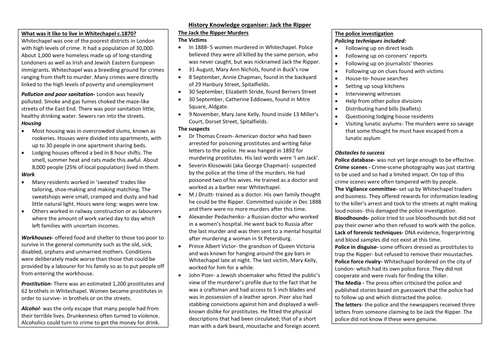 Jack the Ripper KS3 history knowledge organiser