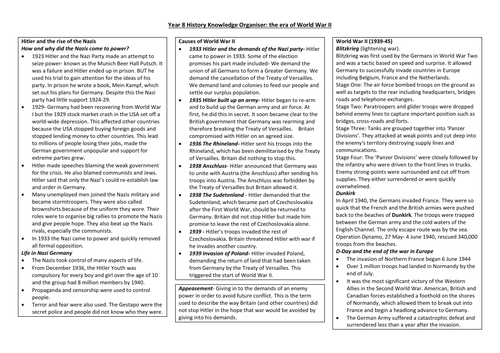 Era of World War II KS3 history knowledge organiser