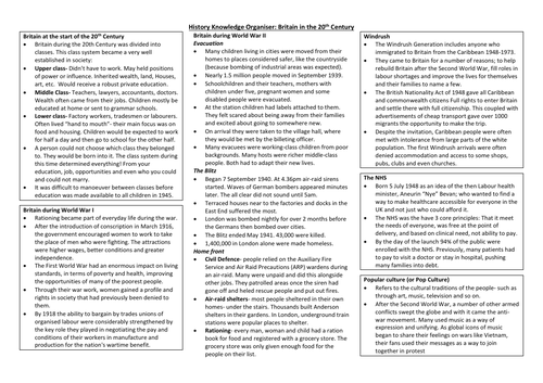 20th Century Britain KS3 history knowledge organiser