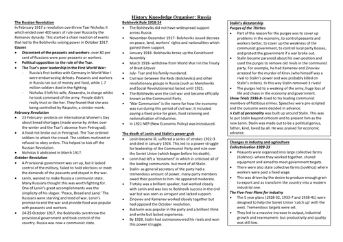 Russia 1917-45 KS3 history knowledge organiser