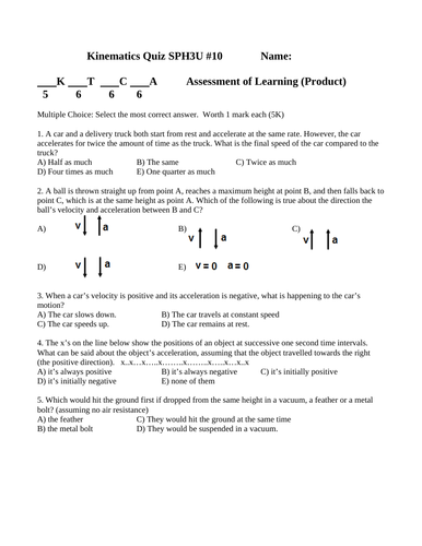 UALM, ACCELERATION and PROJECTILES QUIZ Grade 11 Physics Quiz WITH ANSWERS #10