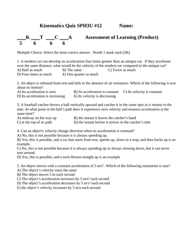 PROJECTILES QUIZ KINEMATIC EQUATIONS QUIZ Grade 11 Physics Quiz WITH ANSWERS #12