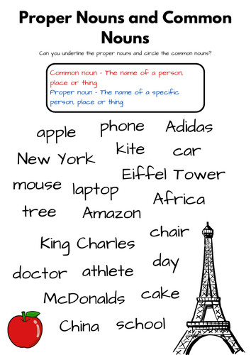 Proper and Common Nouns Activity Sheet | Teaching Resources