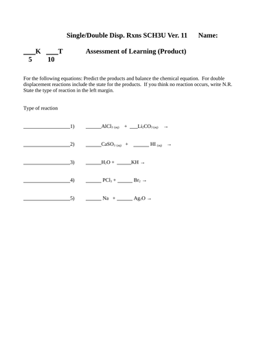 SINGLE AND DOUBLE DISPLACEMENT QUIZ Grade 11 Chemistry Quiz WITH ANSWERS #11