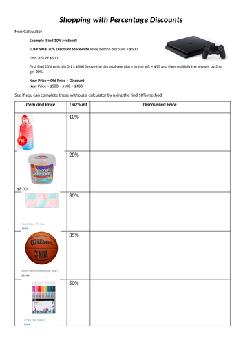 Finding Percentage Discounts Shopping Activity Calculator and Non ...