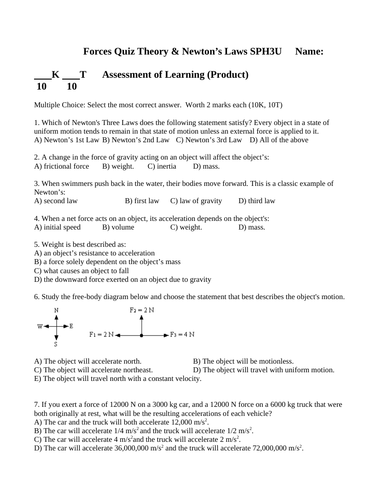 FORCES PHYSICS QUIZ Physics Dynamics Quiz Physics Forces Quiz WITH ANSWERS #12