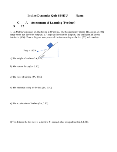 INCLINE PLANE QUIZ Forces Quiz Dynamics Grade 11 Physics Quiz WITH ANSWERS #11