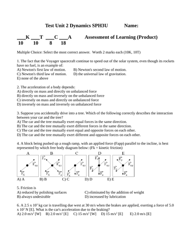 FORCES and DYNAMICS UNIT TEST Test Grade 11 Physics Unit Test WITH ANSWERS #11