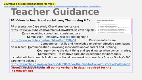 BTEC Tech Award Health & Social Care Component 2 B2 Nursing 6 C's ...