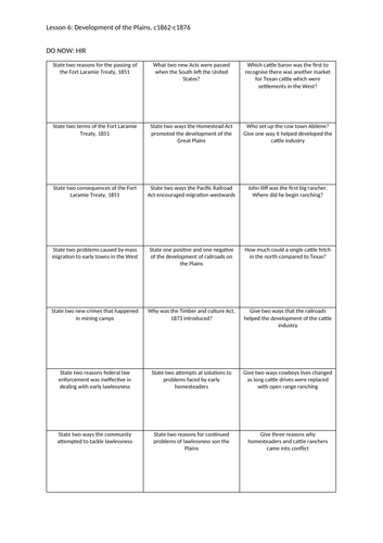 American West Edexcel Complete Revision Lesson 6