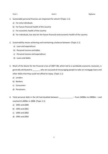 LIBF - Unit 3 - Diploma - MCQ Test 1