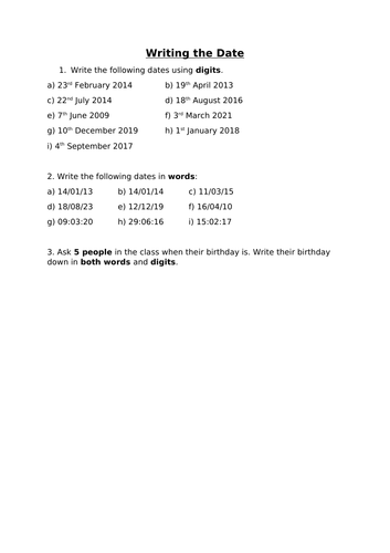 Numeracy - Writing the Date | Teaching Resources