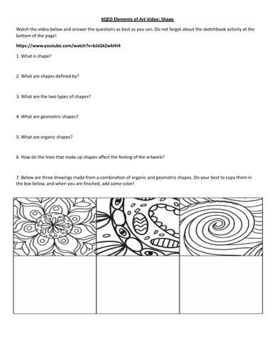 KQED Elements of Art Video Worksheet Shape Teaching Resources