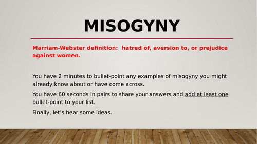 Misogyny - full PSHE lesson | Teaching Resources
