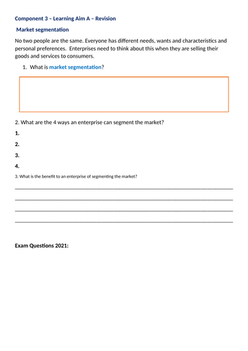 BTEC TECH Award in Enterprise Component 3 Market segmentation ...