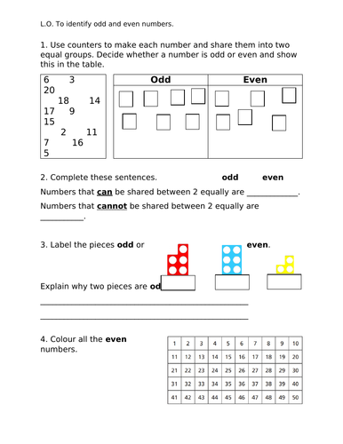 Odd and Even Numbers Worksheets Year 2 | Teaching Resources