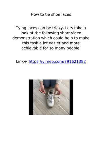 How to tie shoe laces visual video demonstration | Teaching Resources
