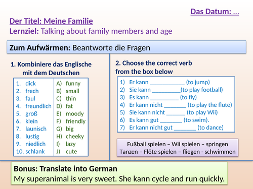 German - Stimmt! 1 Kapitel 2: Familie und Tiere - Powerpoints ...