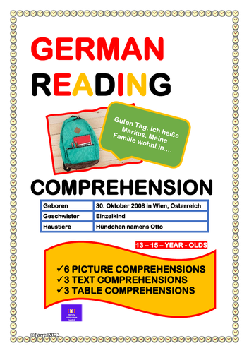 German Reading Comprehension - Pictures, Texts and Tables | Teaching ...