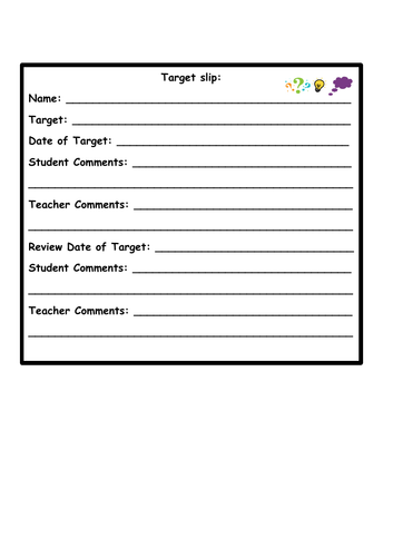 Target Slip - Set and review a target | Teaching Resources