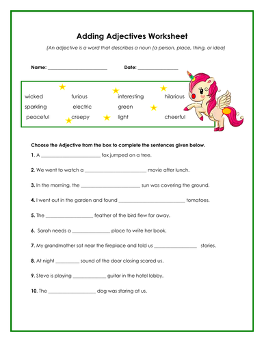 Adding Adjectives Worksheet plus Key | Teaching Resources