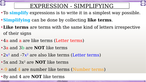 Simplifying expressions | Teaching Resources