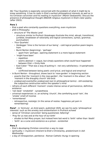 Essay Plan: T.S. Eliot & Mysticism