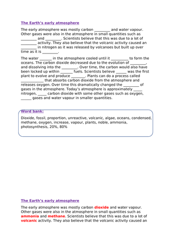 Earth's early atmosphere fill in the gaps | Teaching Resources