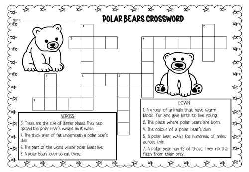 Polar Bears KS1 Wordsearch Crossword Teaching Resources