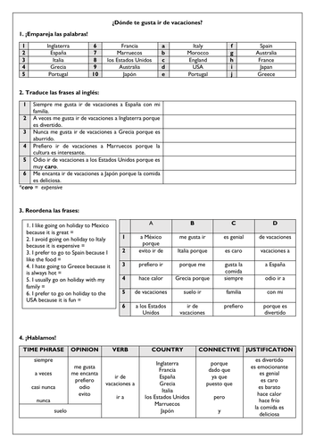 Holidays Present / Future Spanish KS3 (3 worksheets)