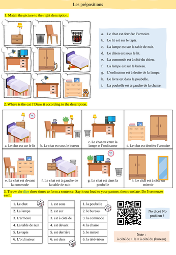 French prepositions Worksheet Teaching Resources