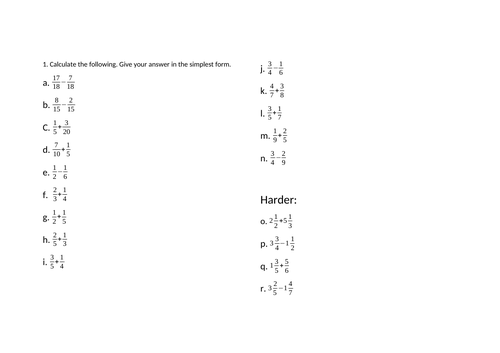 Fraction Calculations For Gcse Foundation Resit Teaching Resources