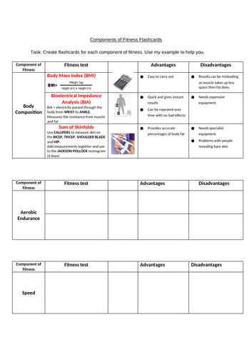 Component of Fitness Flash Cards | Teaching Resources