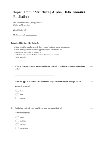 Aqa Gcse Physics Alpha Beta Gamma Radiation Revision Questions And Answers 2023 Teaching