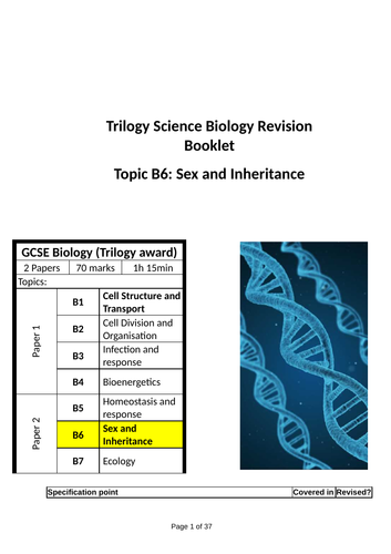 AQA B6 Sex and inheritance revision booklet | Teaching Resources