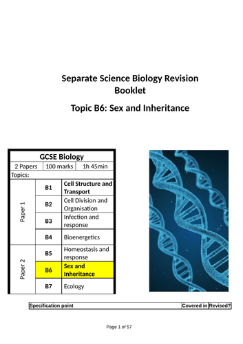 Aqa B6 Sex And Inheritance Revision Booklet Teaching Resources 7385