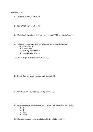 Elasticities Quiz