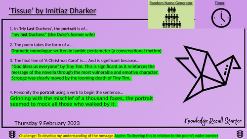 Tissue by Dharker Sequence | Teaching Resources