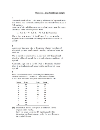 A level statistics: 10 Non parametric tests: Sign test, Wilcoxon sign ...