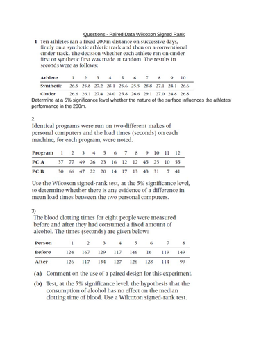 A level statistics: Non parametric tests: Sign test, Wilcoxon sign rank ...