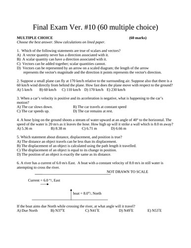 PHYSICS FINAL EXAM SPH3U Grade 11 Multiple Choice Physics Exam WITH ANSWERS #10