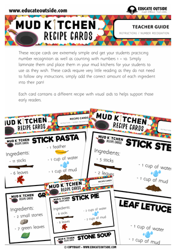 Mud Kitchen Recipe Cards (Ingredients Only) | Teaching Resources