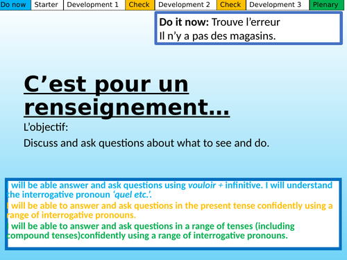 C’est pour un renseignement/Il fera beau demain Studio GCSE Mod 4.3/4