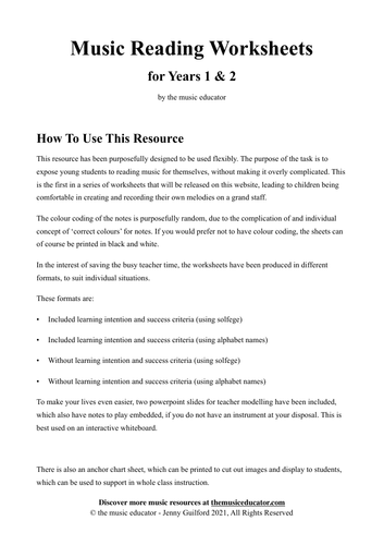 Music Reading Lesson - Years 1 &amp; 2 | Teaching Resources