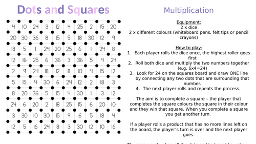 Dot and Square Multiplication Game | Teaching Resources