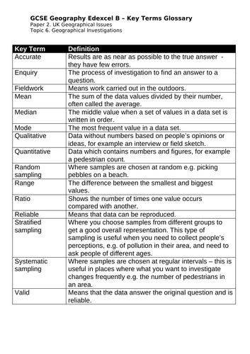 Edexcel B GCSE Geography Paper 2 Fieldwork Revision Pack | Teaching ...