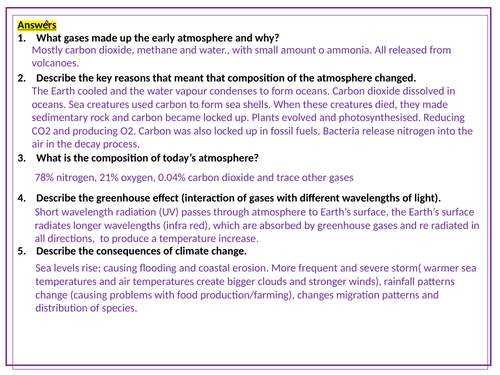 Chemistry Paper 2; AQA Combined Earths atmosphere