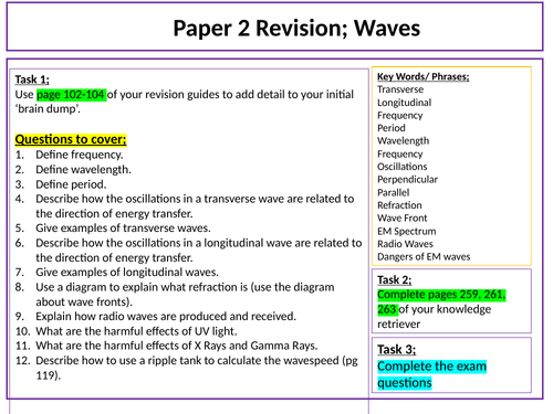 Physics Paper 2; AQA Combined Waves Revision questions and answers