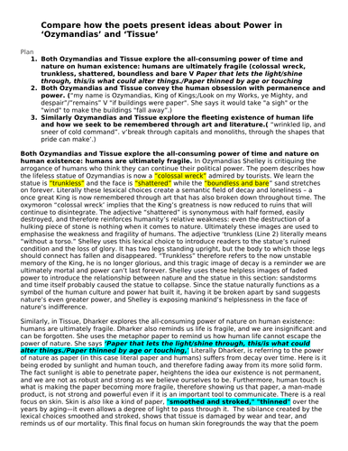 Aqa Grade 9 Model Compare How The Poets Present Ideas About Power In