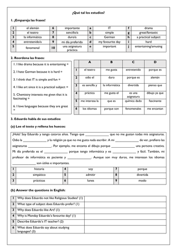 School - Mi colegio - GCSE (8 worksheets) | Teaching Resources